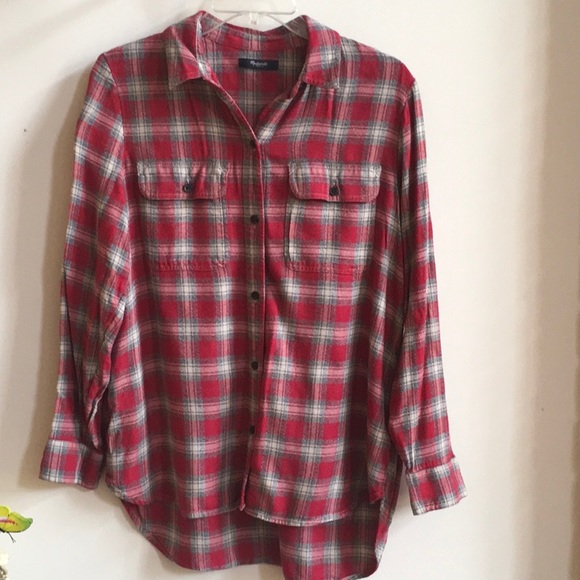 Madewell Tops - Madewell Red/Gray Rayon Soft Plaid Shirt Size L